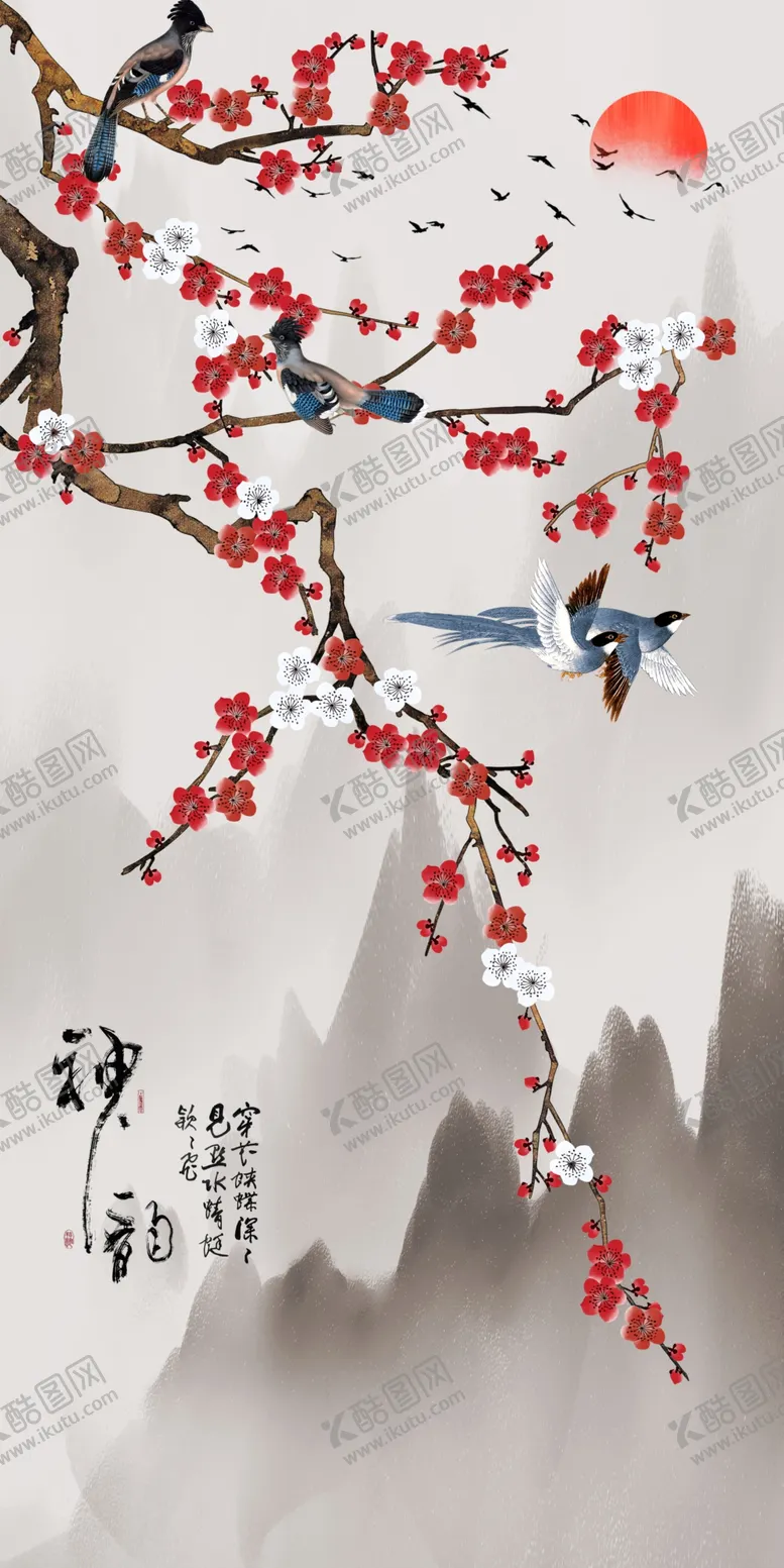编号：25005204181055083431【酷图网】源文件下载-手绘花鸟玄关画