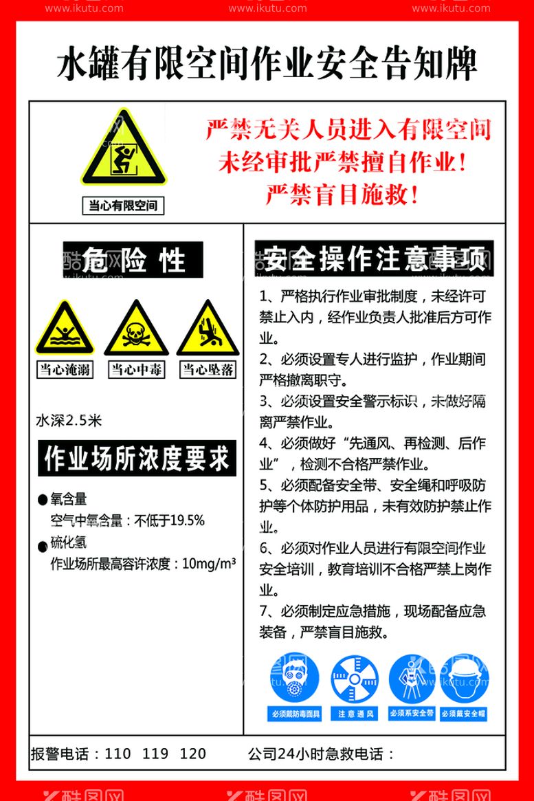 编号：32626510231238424543【酷图网】源文件下载-水罐有限空间告知牌