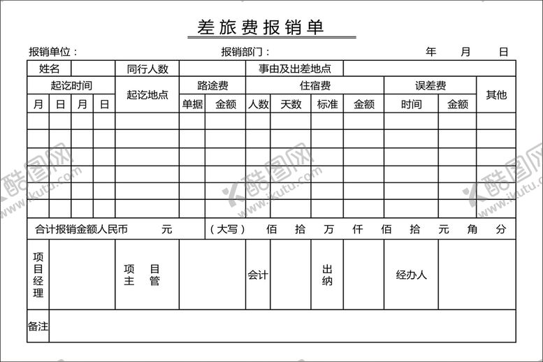 编号：49381612250518586561【酷图网】源文件下载-差旅报销单