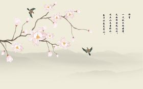 花鸟画手绘花鸟背景墙