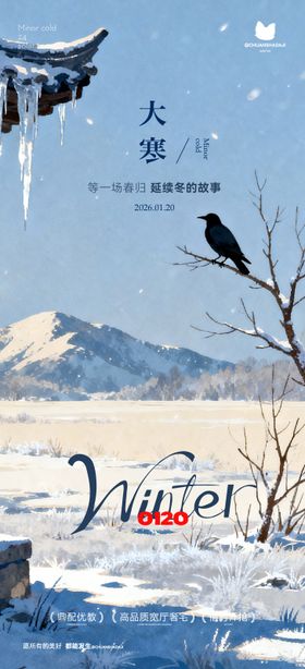小寒大寒新中式插画海报