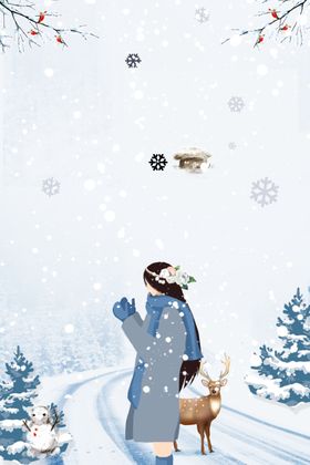 冬天背景手绘二十四节气雪乡雪花