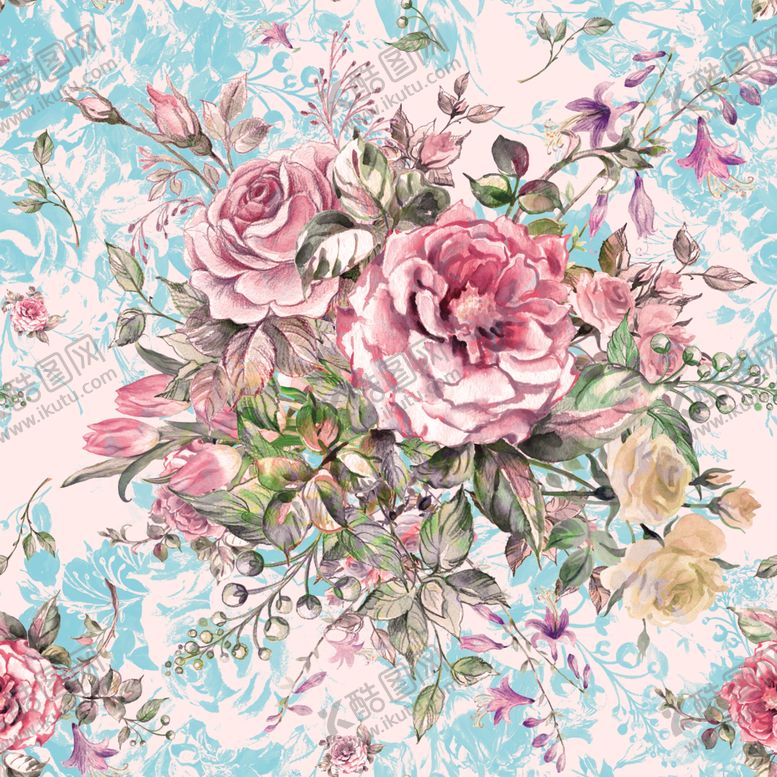 编号：69337109192335451338【酷图网】源文件下载-手绘水彩牡丹玫瑰大花簇