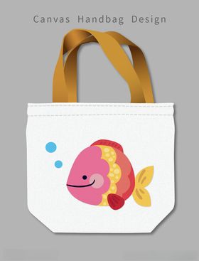 卡通小鱼图案帆布手提袋