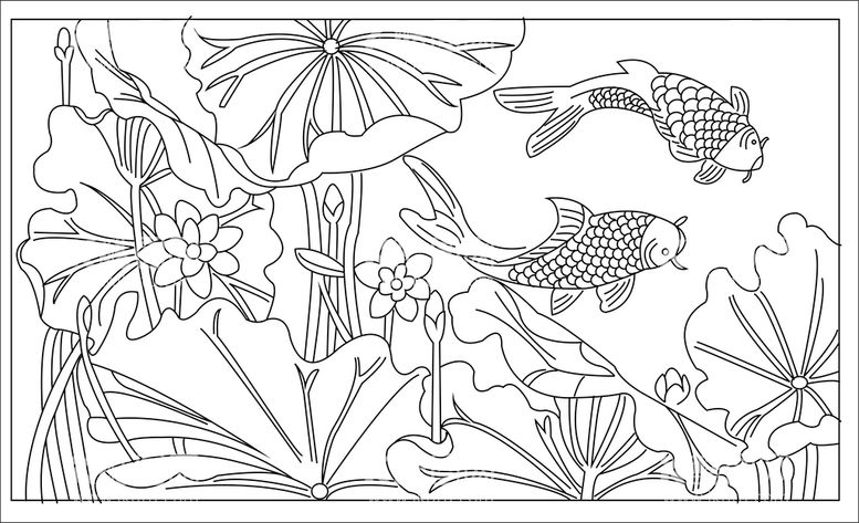 编号：12871212180447591469【酷图网】源文件下载-荷花线稿中国年画