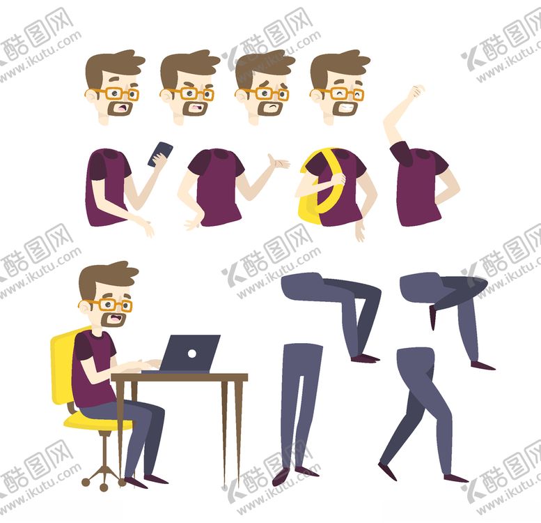 人物动作拆分AI矢量图卡通AI设计素材