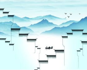 地产中式徽派大雪海报