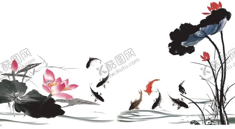 编号：95310405131912522863【酷图网】源文件下载-荷花水墨锦鲤