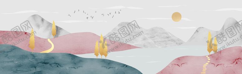 编号：60481509251529113672【酷图网】源文件下载-抽象山水意境装饰画