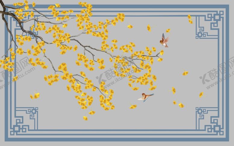 编号：81142909231211466443【酷图网】源文件下载-银杏树花鸟新中式地毯