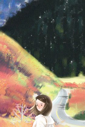人物少女厨房插画卡通背景素材