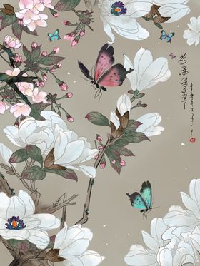 古典花卉插画梅花观景