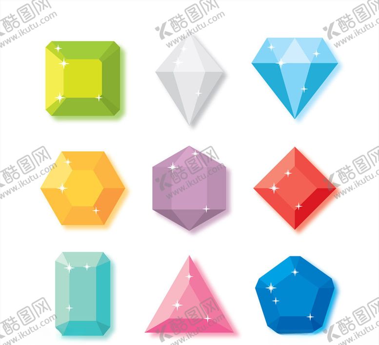 编号：34218706300019151545【酷图网】源文件下载-彩色扁平化宝石矢量素材