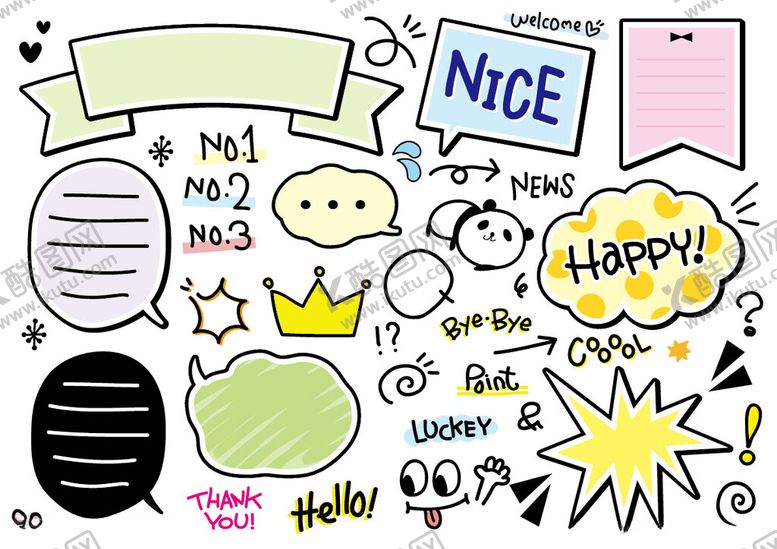 编号：84976911251743365125【酷图网】源文件下载-可爱手绘卡通涂鸦元素集合
