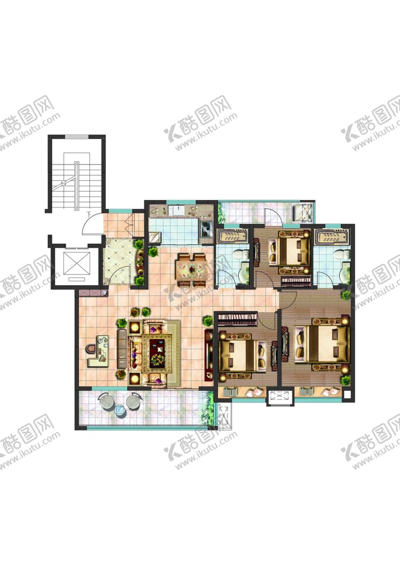 编号：46338910280103205897【酷图网】源文件下载-户型图渲染素材设计图片