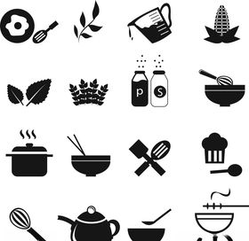 厨房烹饪工具厨房橱柜线描手绘卡