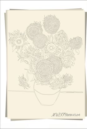 手绘梵高卡通人物形象向日葵插画