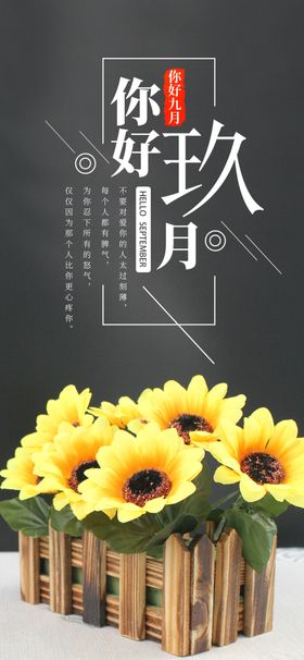 九月你好十冷淡简约彩色水墨