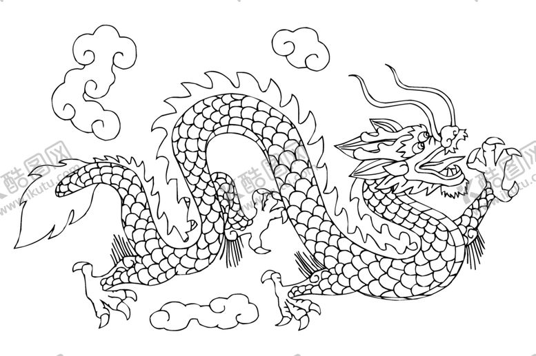 编号：66553602091011206119【酷图网】源文件下载-线条画金龙素材