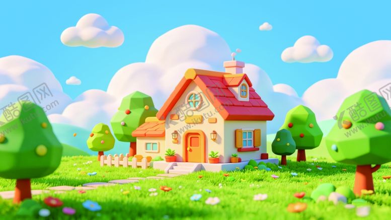 编号：13626504290150171058【酷图网】源文件下载-田园小屋风景插画