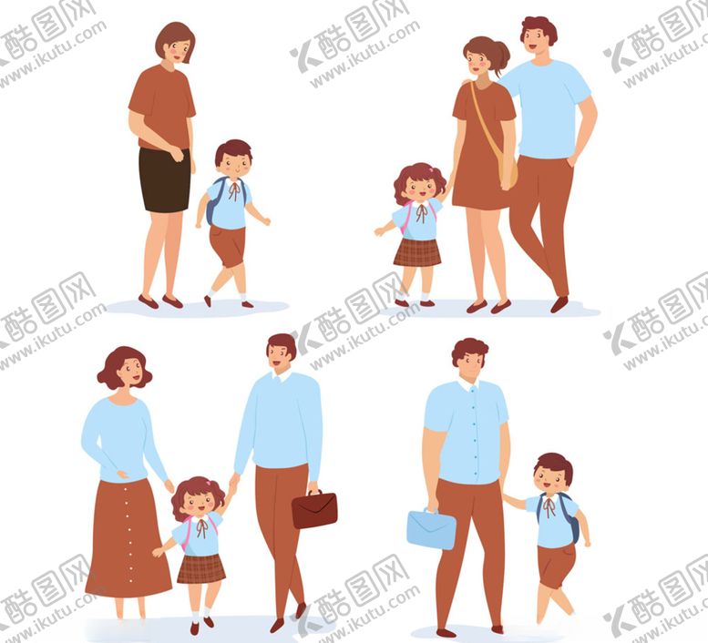 编号：51277809290004063163【酷图网】源文件下载-4组创意家庭人物矢量素材