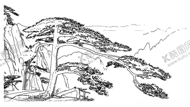 编号：23128402152123309698【酷图网】源文件下载-迎客松矢量线稿