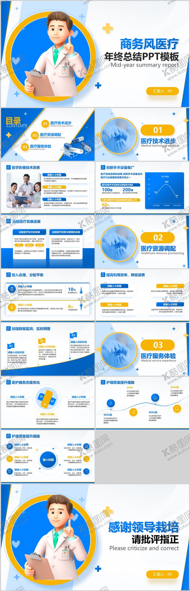 编号：83425606172042427358【酷图网】源文件下载-蓝色商务风医疗行业年终总结ppt模板