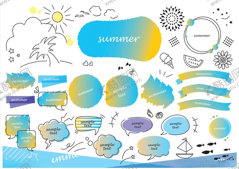 编号：47296411242222386204【酷图网】源文件下载-多彩手绘风格装饰元素集