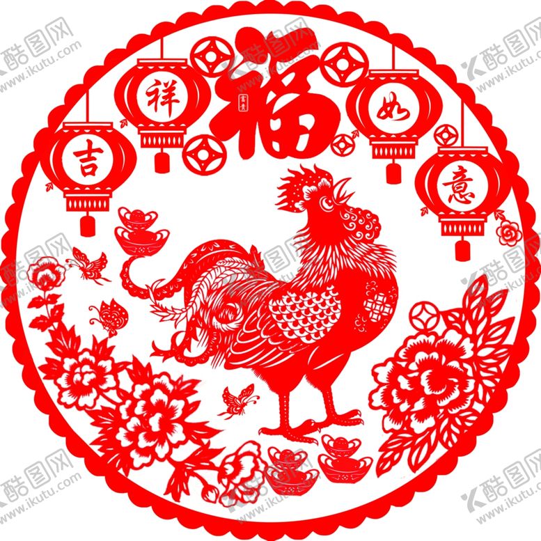 编号：88518805132256437430【酷图网】源文件下载-剪纸鸡
