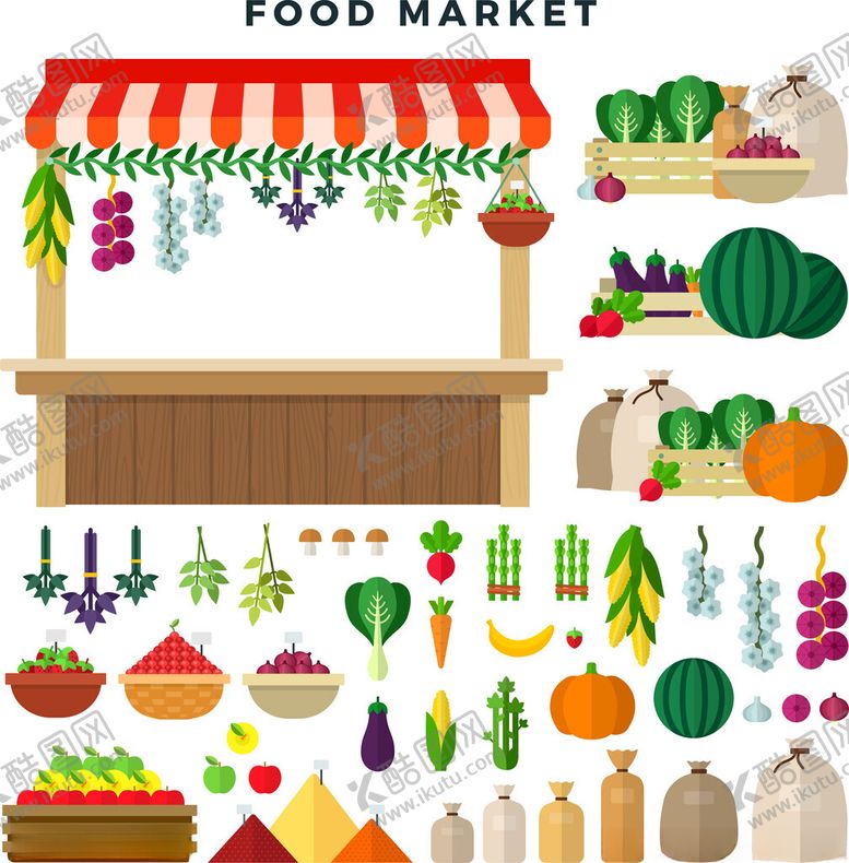 编号：25614011151308029556【酷图网】源文件下载-食品市场摊位与多样蔬果