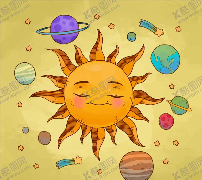 编号：14137210150051033403【酷图网】源文件下载-彩绘可爱太阳系八大行星矢量素材