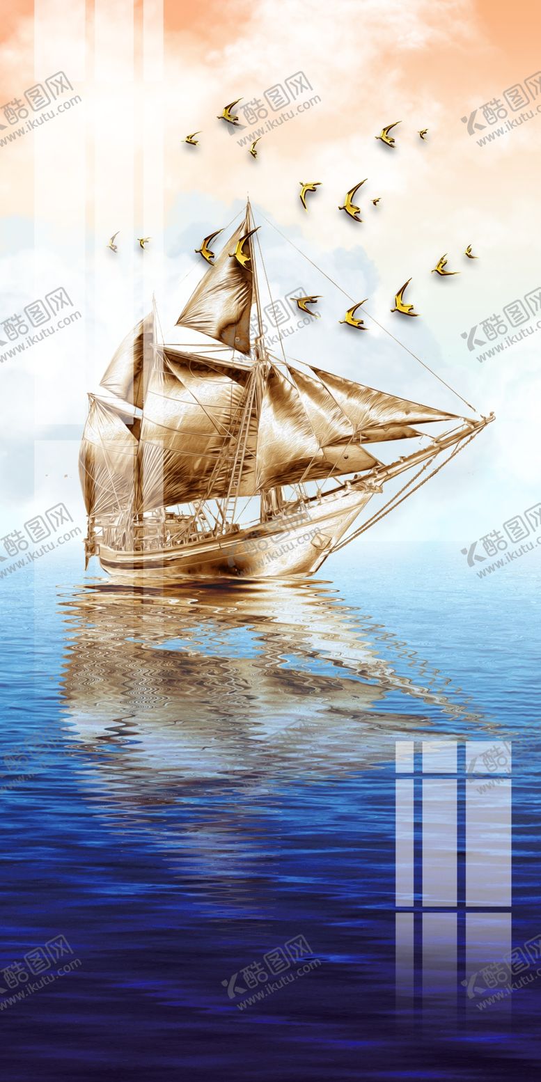 编号：49701209220017473809【酷图网】源文件下载-一帆风顺玄关画