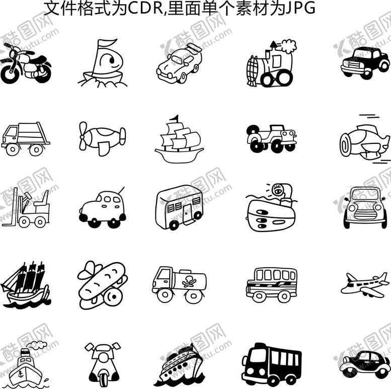 编号：99382301261802396239【酷图网】源文件下载-交通工具简笔画