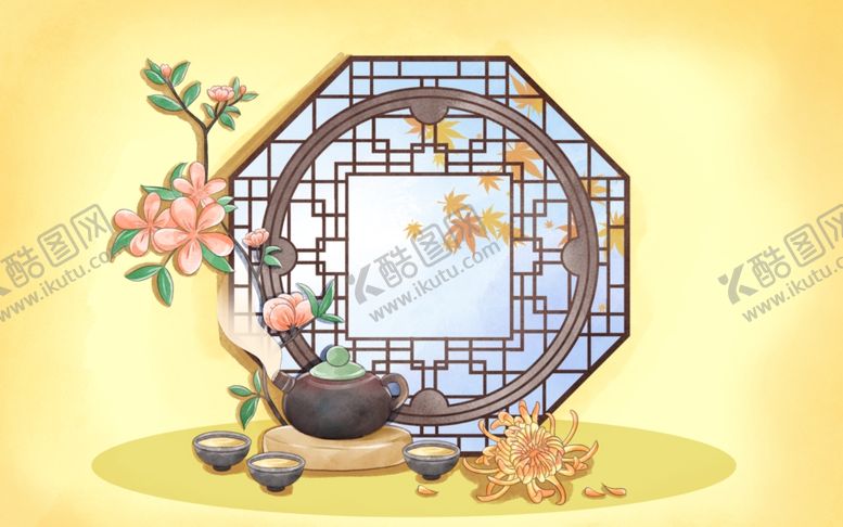 编号：67799602210232357621【酷图网】源文件下载-古风喝秋茶插画