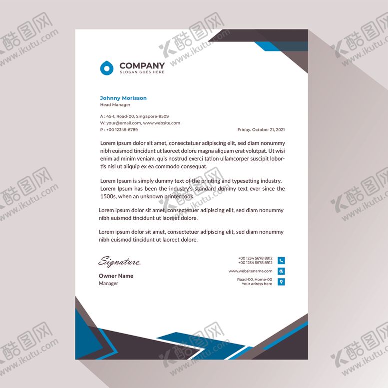 编号：64316609132045004072【酷图网】源文件下载-商务信笺模板