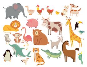 动物插画奶牛大象老虎