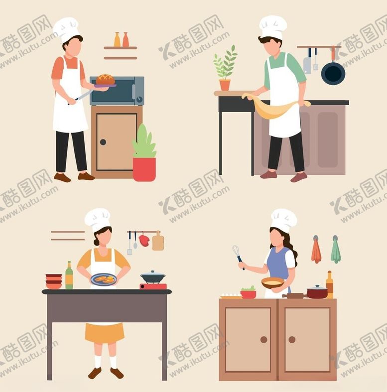 编号：29842609230420159060【酷图网】源文件下载-厨房烹饪场景插画