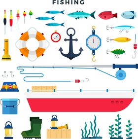 海洋捕鱼元素插画