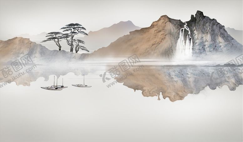 编号：79573505130023562393【酷图网】源文件下载-水墨山水松树背景墙