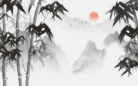 竹子新中式装饰画走廊画水墨画