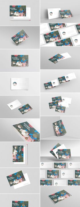 高端品牌VI文创样机古风明信片国画荷花