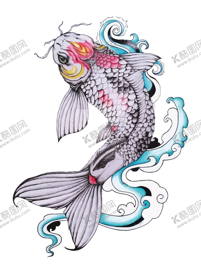 编号：86990402070119432496【酷图网】源文件下载-金鱼锦鲤手绘插画图片