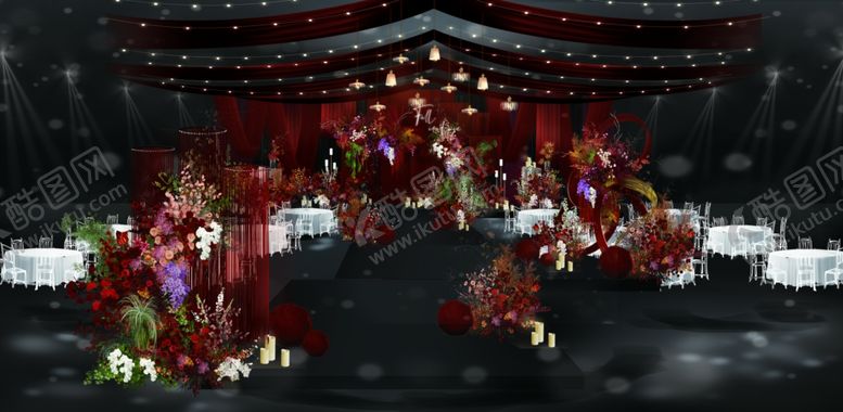 编号：99337010010149278451【酷图网】源文件下载-红色布幔剧场风南洋风婚礼主舞台