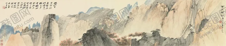 张大千365中式装饰画意境画百步云梯国画办公客厅画