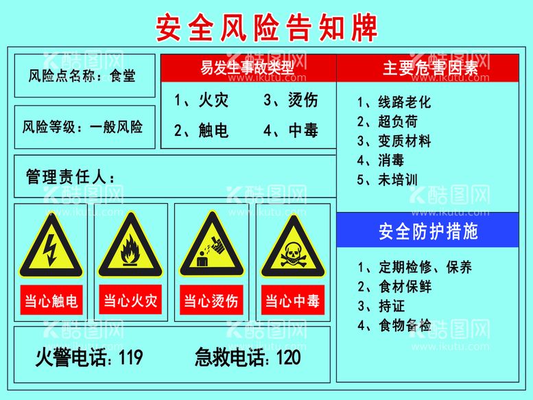 编号：49556311181238396618【酷图网】源文件下载-食堂安全风险告知牌