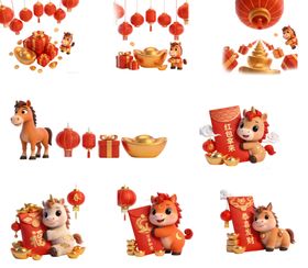 3d新年马举元宝灯笼礼盒组合元