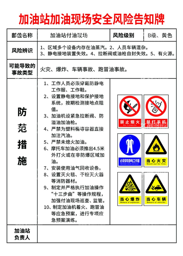 编号：16705810080003308721【酷图网】源文件下载-加油现场安全风险告知牌