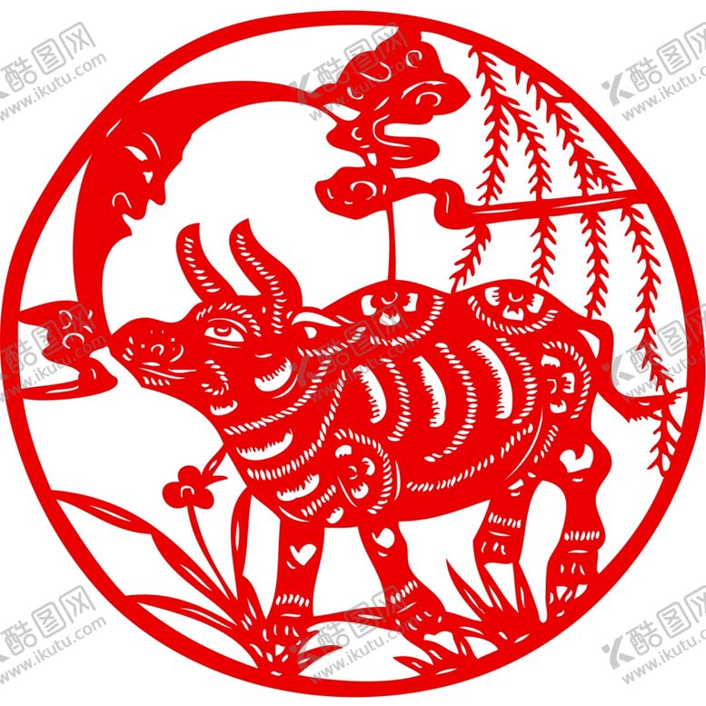 编号：66742307092054462805【酷图网】源文件下载-生肖牛剪纸