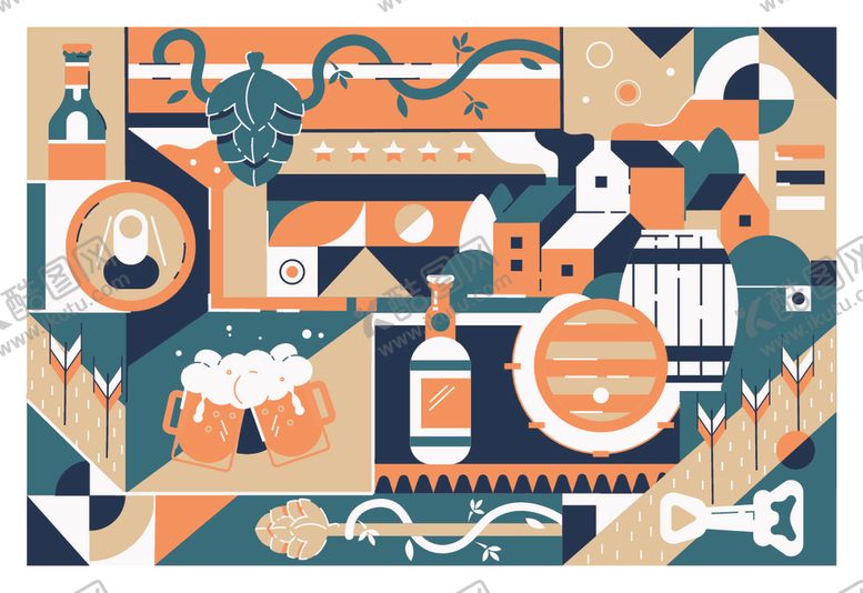 编号：55121510311852477736【酷图网】源文件下载-多彩复古风宠物用品插画