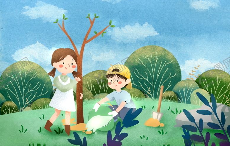 编号：78608510010758362305【酷图网】源文件下载-手绘儿童种树插画图片